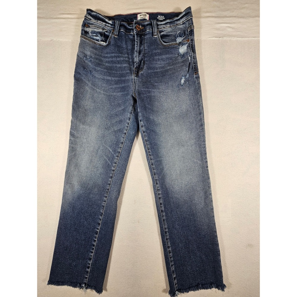 Kensie Jeans The Allie High Rise Slim Straight Distressed Raw Hem Denim 10/30